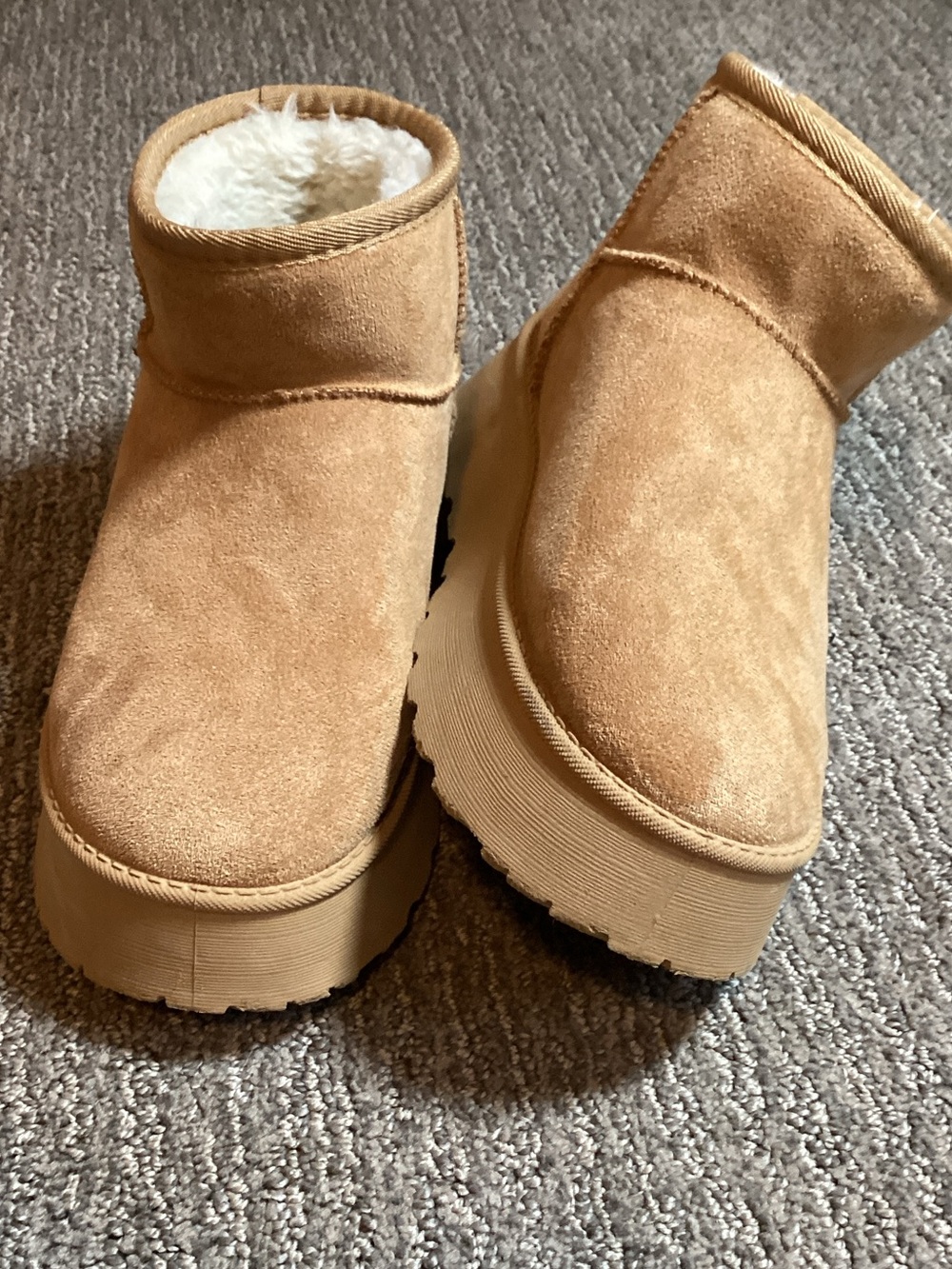 Women's Faux-Suede Shearling-Lined Ankle Booties in Tan